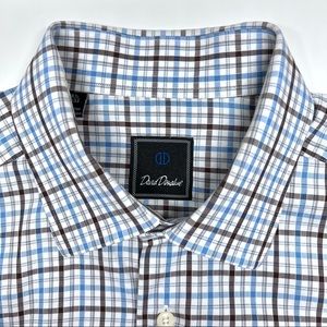 David Donahue Dress Shirt in Blue / Brown / White Plaid Size 16.5 • 32/33
